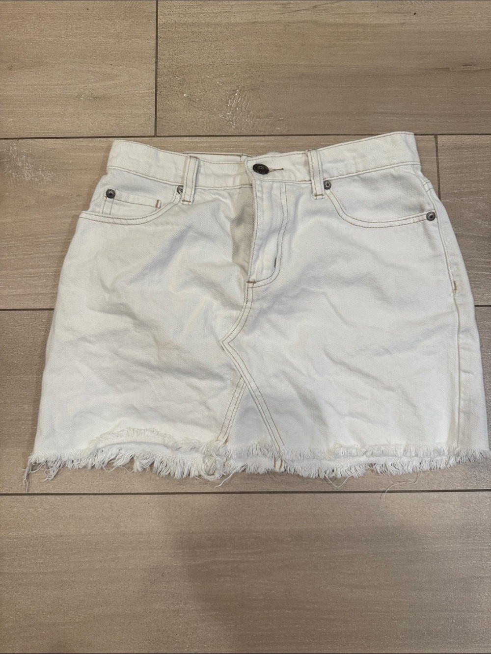 pistola White Denim Mini Skirt with Frayed Hem